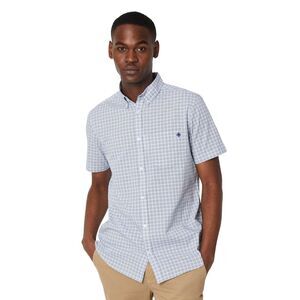Maine Mens Tonal Check Textured Short-Sleeved Shirt / Blue